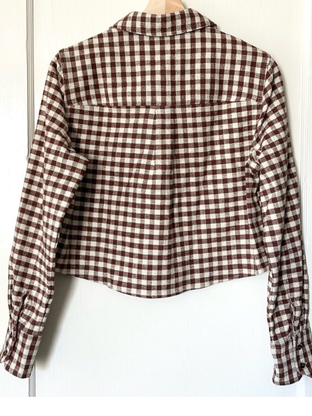 NWT Sezane Maelle Cotton Linen Shirt Jacket Brown Gingham Ecru FR 38 US 6 - Picture 7 of 10